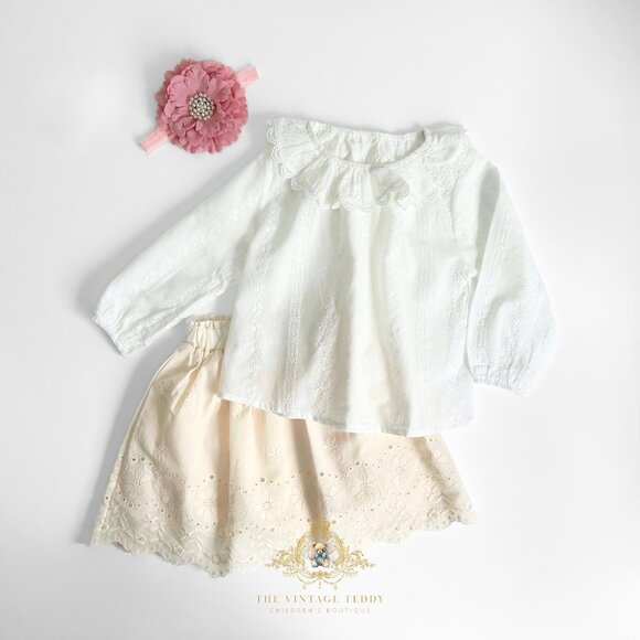 NWT Pretty Girls Long Sleeve Blouse Floral Eyelet Lace Embroidery Boho White 4T - Picture 5 of 5